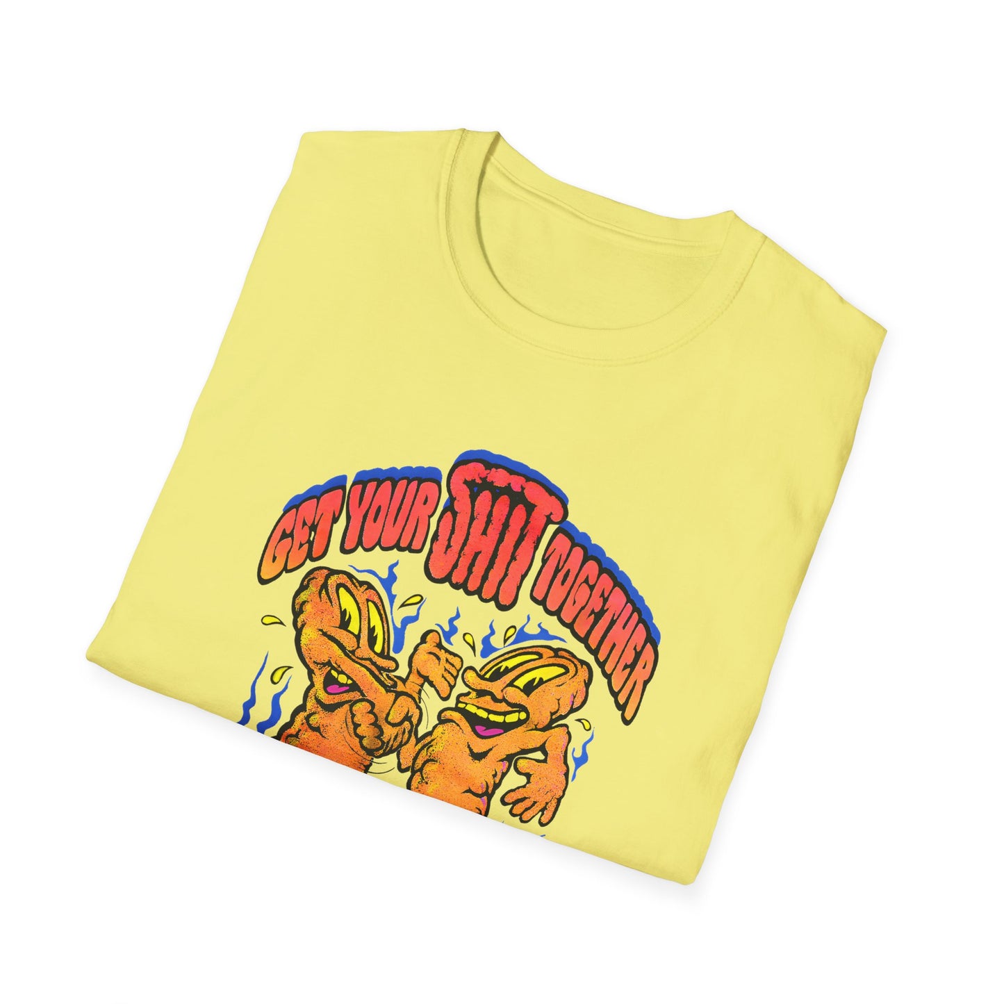 1970s graphic get your shit together two shits shaking hands tshirt