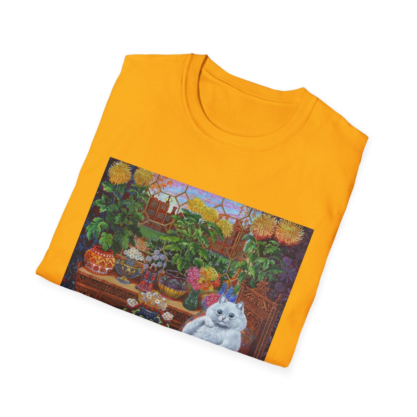louis wain thinking cat with flowers tshirt