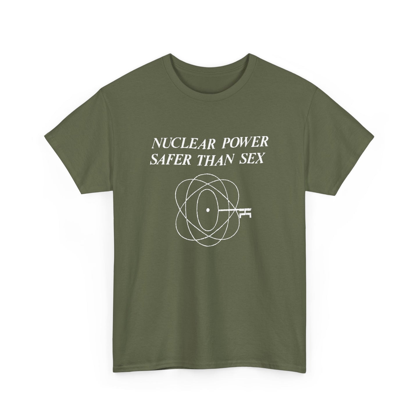 vintage 1970s design "nuclear power safer than sex" tshirt