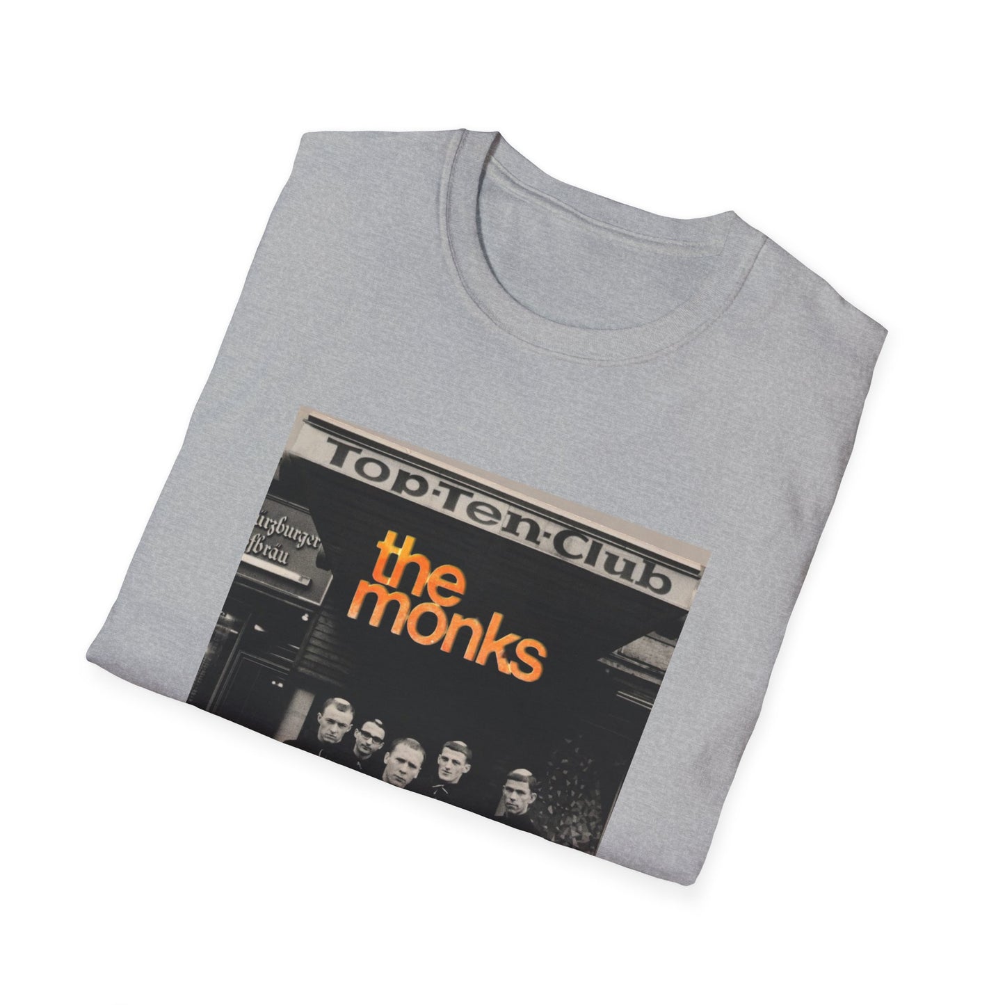 1960s experimental rock n roll band the monks in front of the top ten club tshirt
