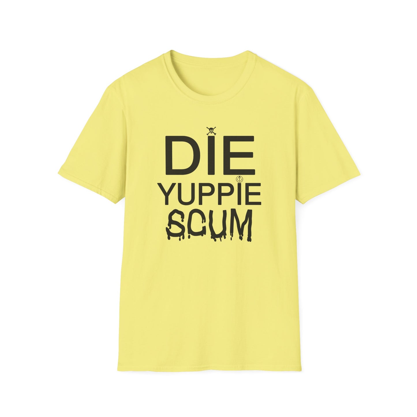 1980s new york inspired anti gentrification message die yuppie scum! tshirt