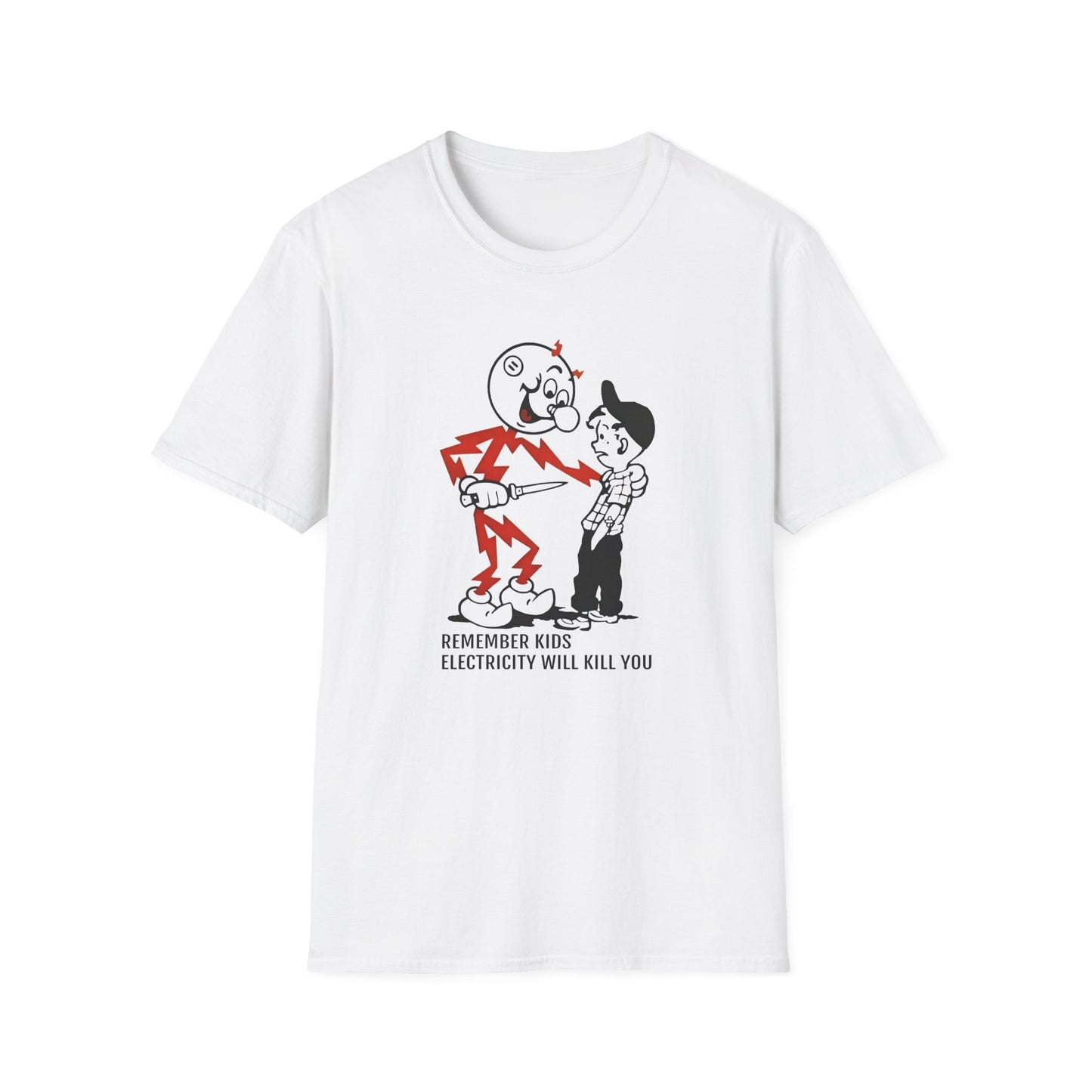 reddy kilowatt remember kids electricity will kill you vintage logo reproduction tshirt