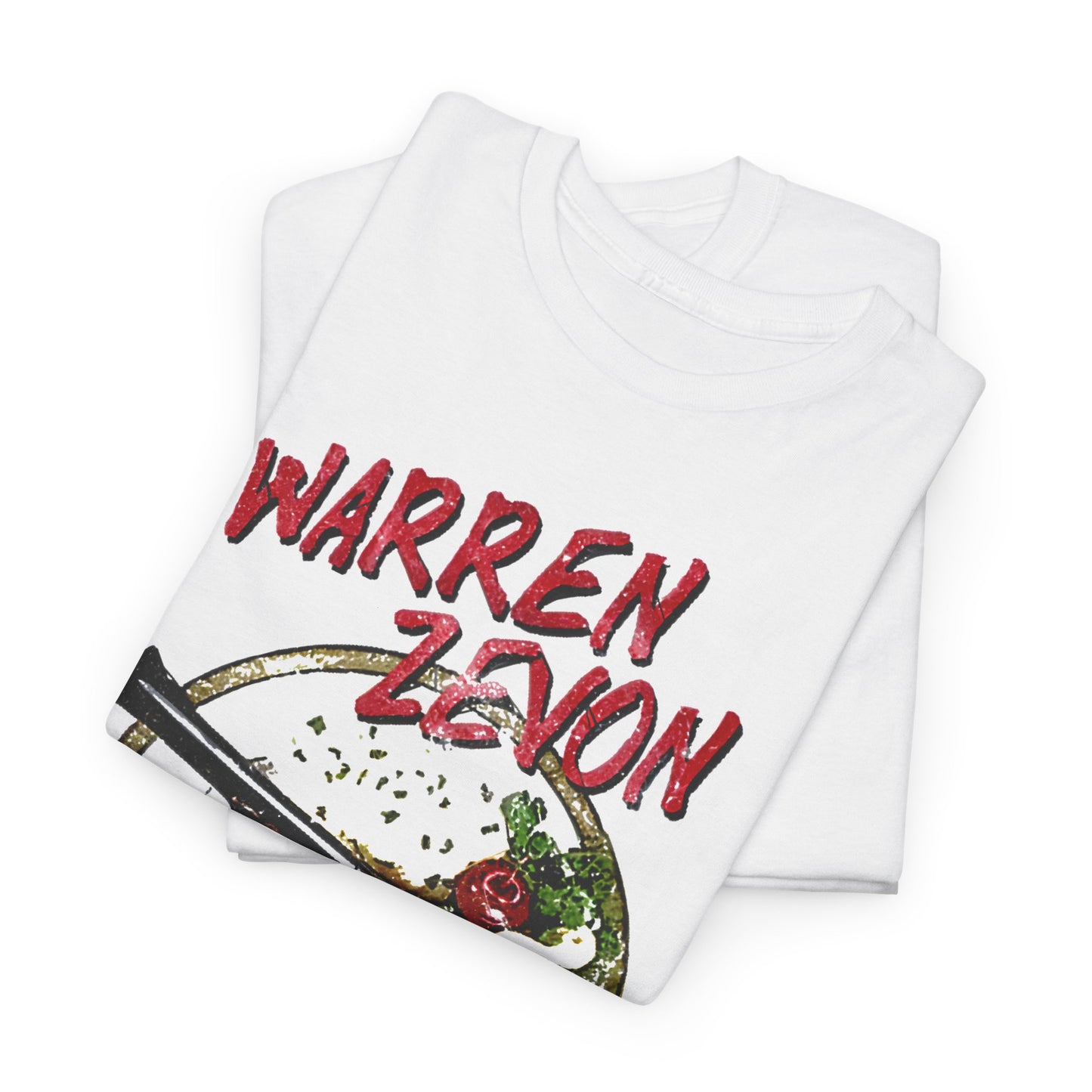 warren zevon's 44 on a plate with wife's cooking vintage graphic reproduction tshirt