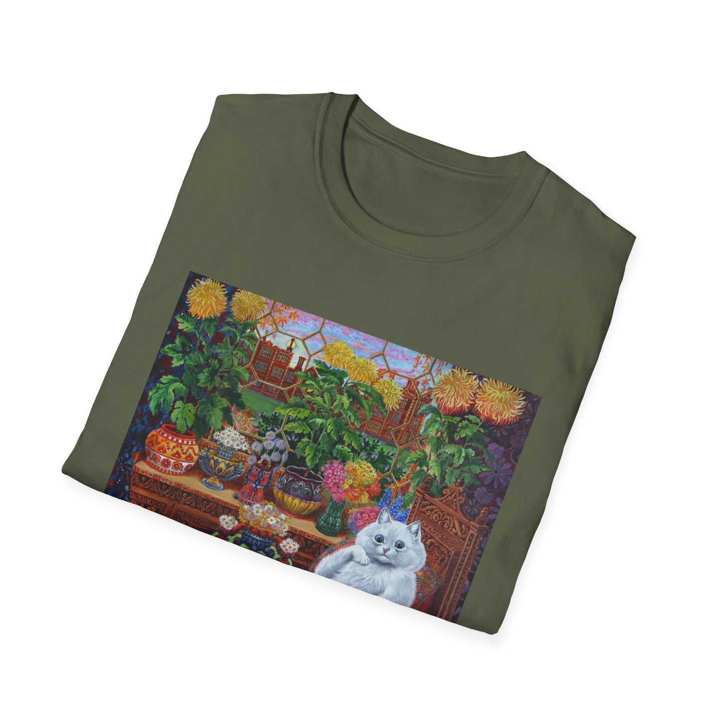louis wain thinking cat with flowers tshirt