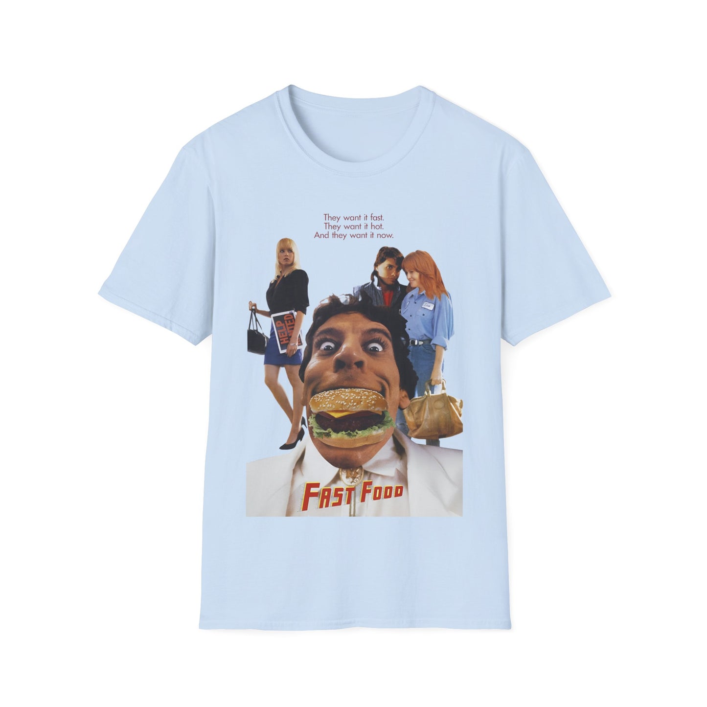 1989 low budget comedy "fast food" movie poster tshirt, unisex softstyle