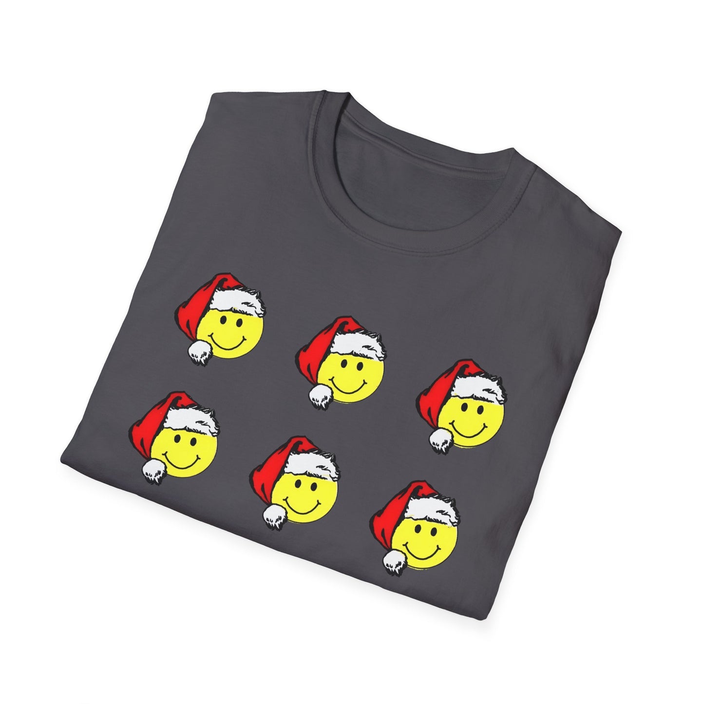 1980s sticker pack of happy face santas on a tshirt