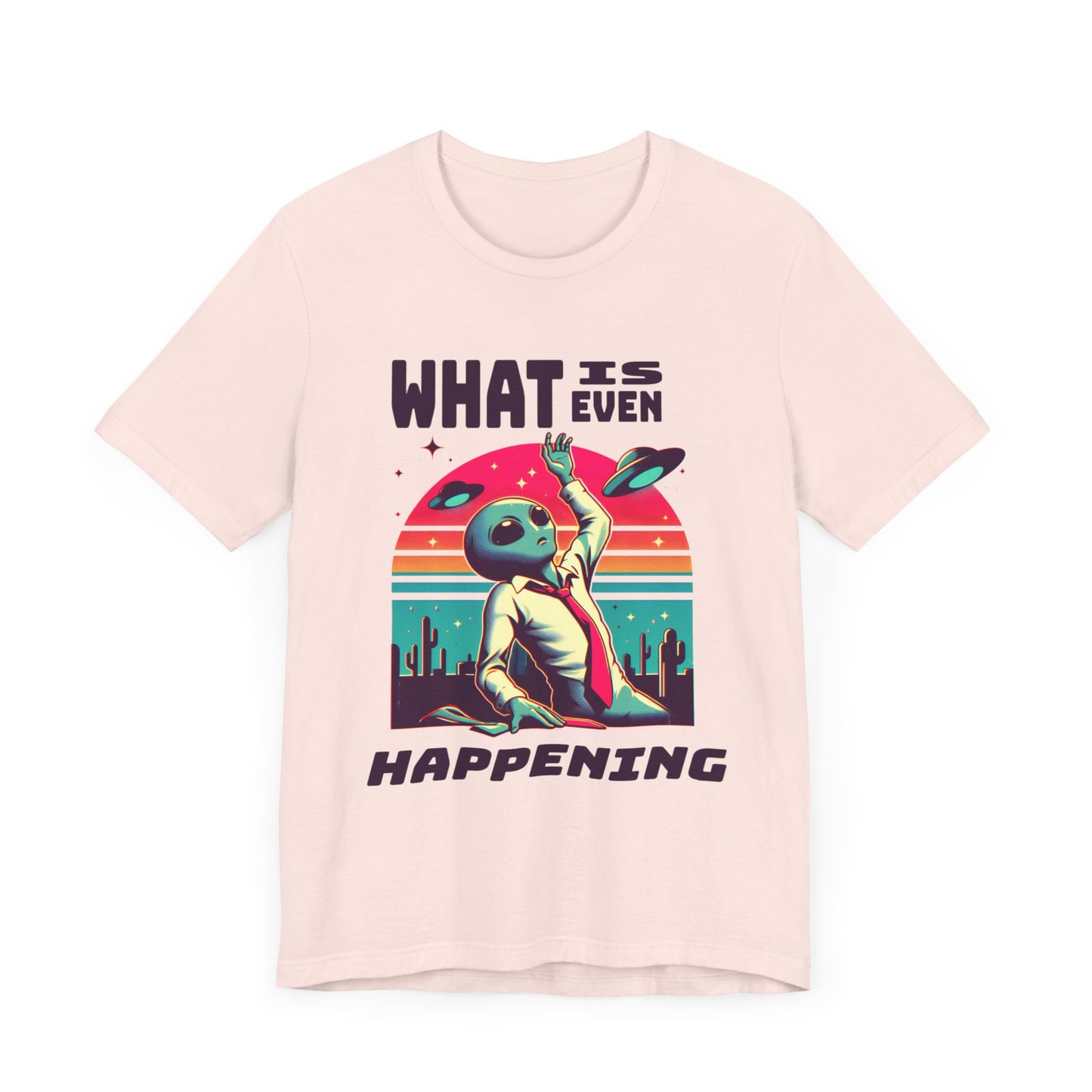 what is even happening floating businessman alien tshirt