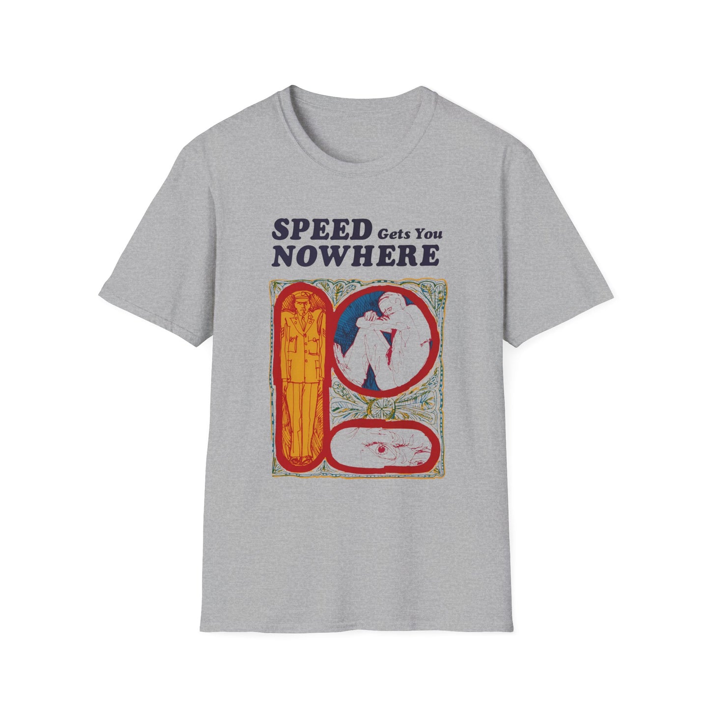 1970s anti drug campaign poster "speed gets you nowhere" tshirt