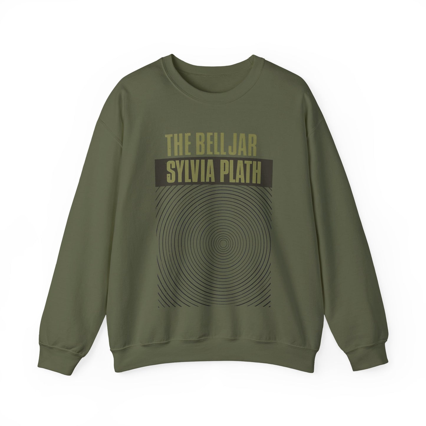 1963 book by sylvia plath "the bell jar" book cover on a unisex heavy blend crewneck sweatshirt