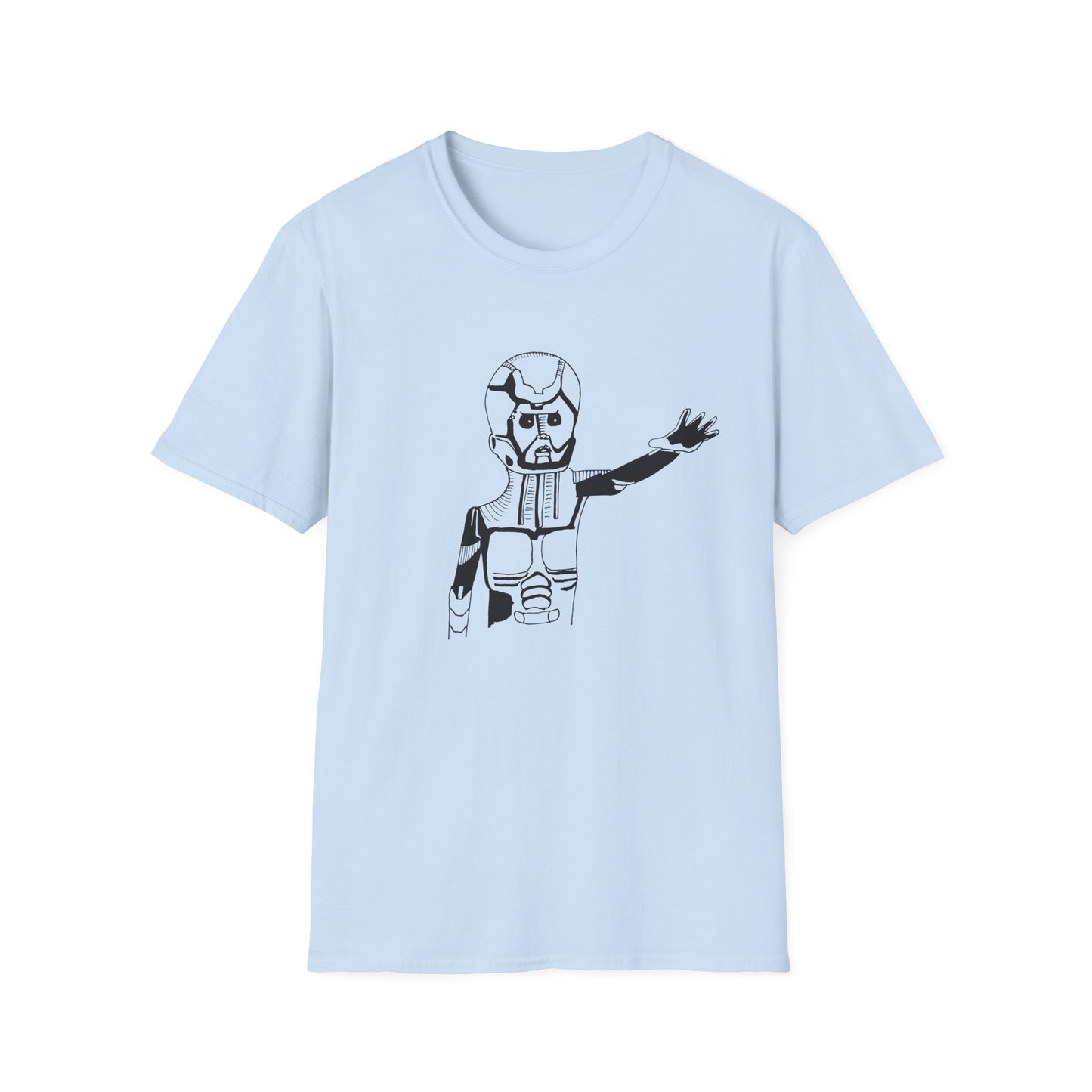 original drawing of astar the robot from planet danger canadian PSA no words tshirt