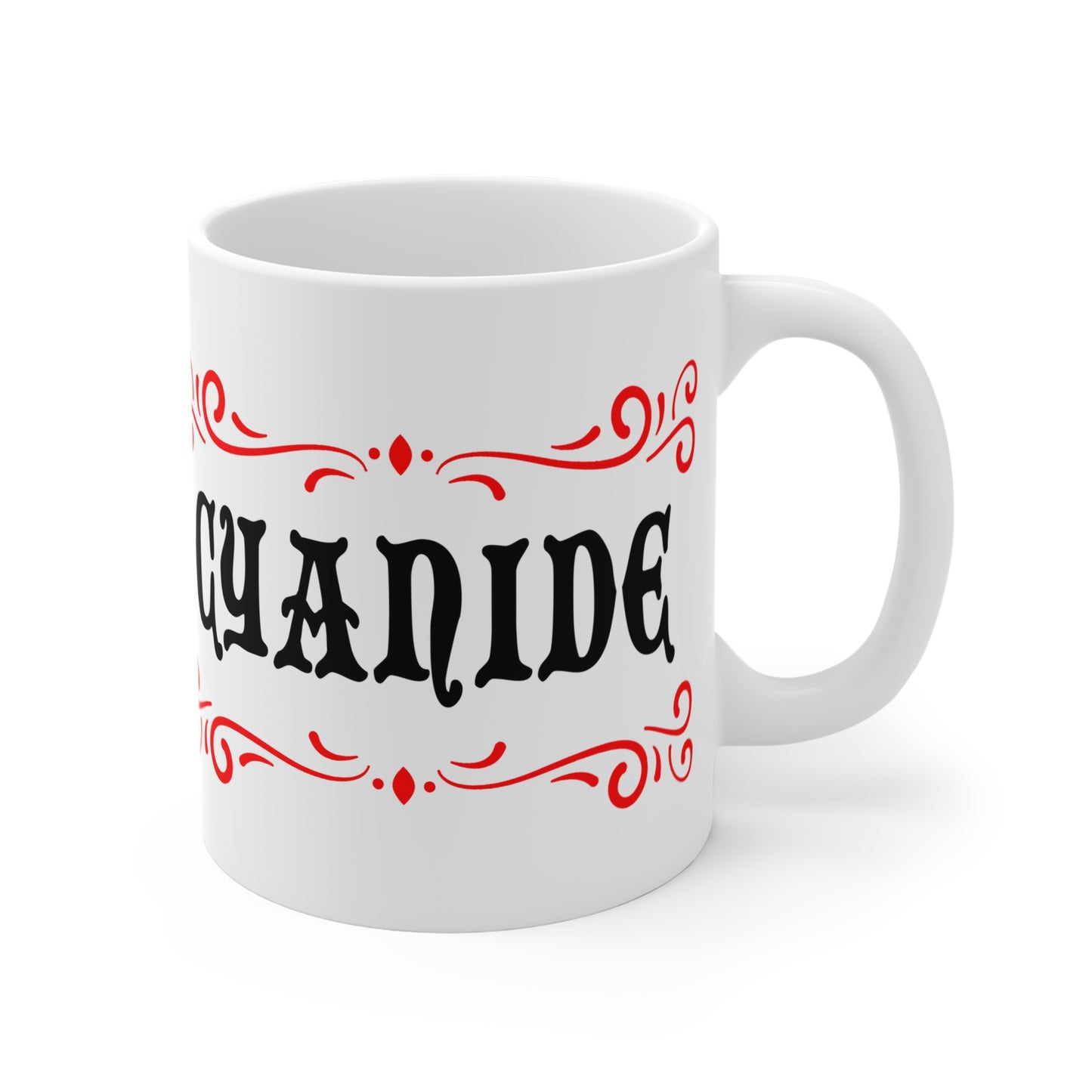 vintage inspired tongue in cheek cyanide drug mug