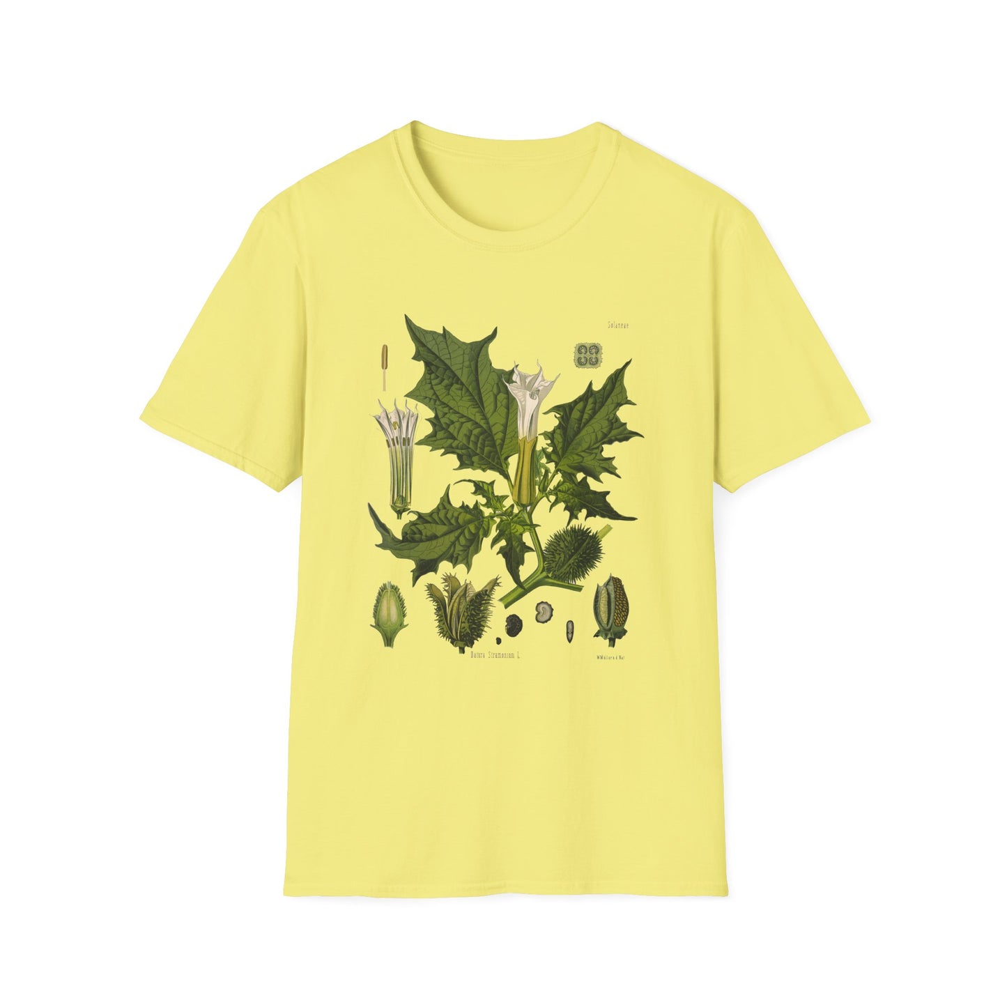 1887 botanical print from kohler's plants by hermann adolph kohler featuring datura the devil's trumpet tshirt