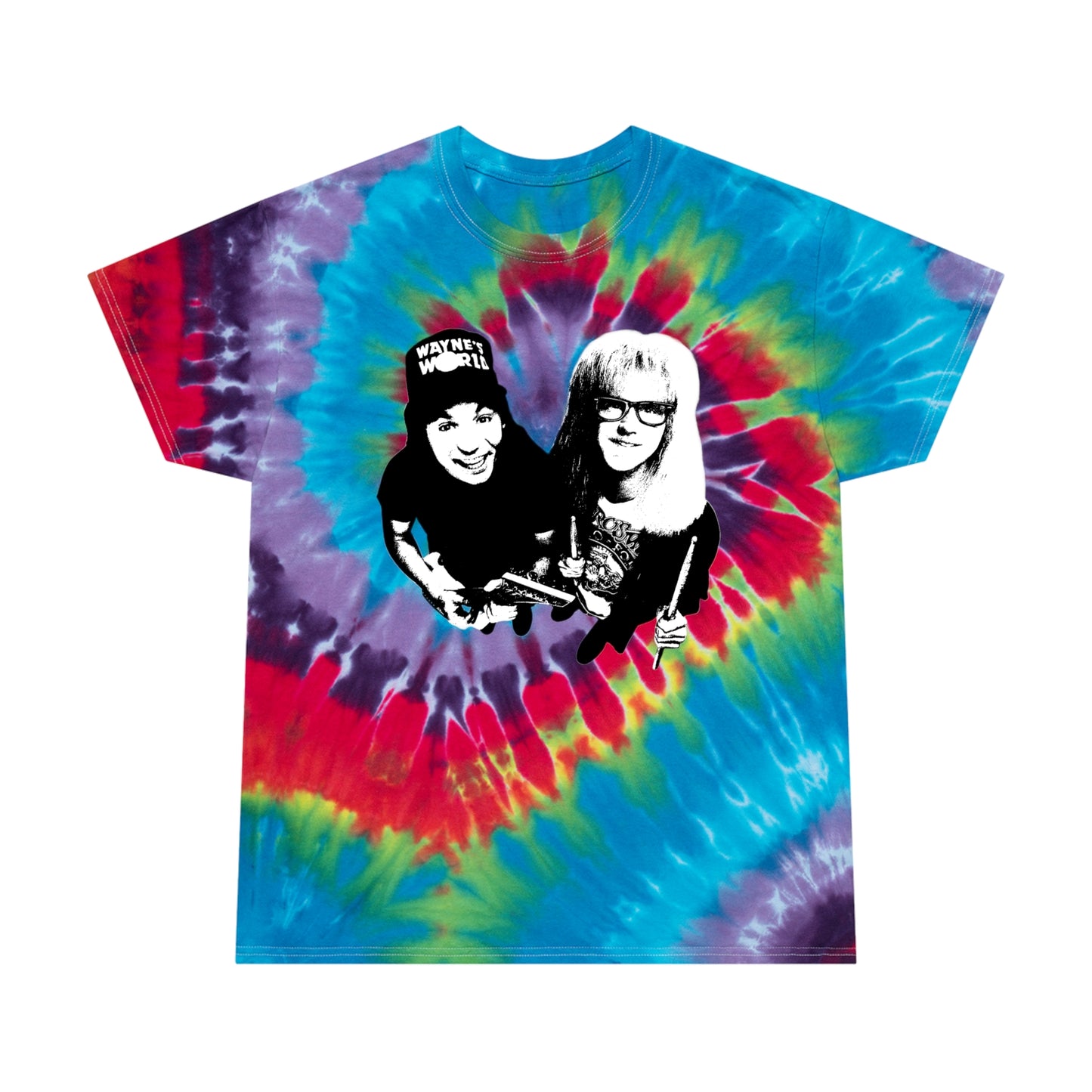 wayne's world stencil style tie dye tshirt