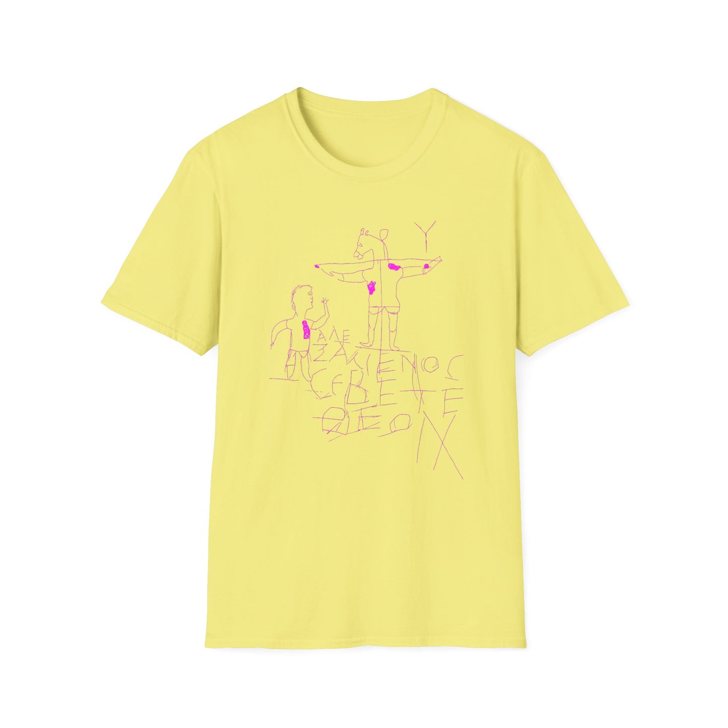 alexamenos graffito blasphemous young man worships donkey early graffiti 200 BC in pink tshirt