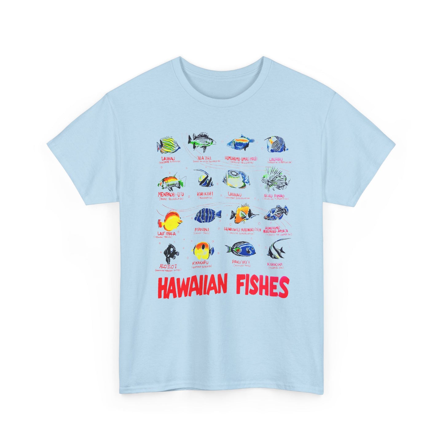 vintage hawaiian fishes reproduction with fish names tshirt