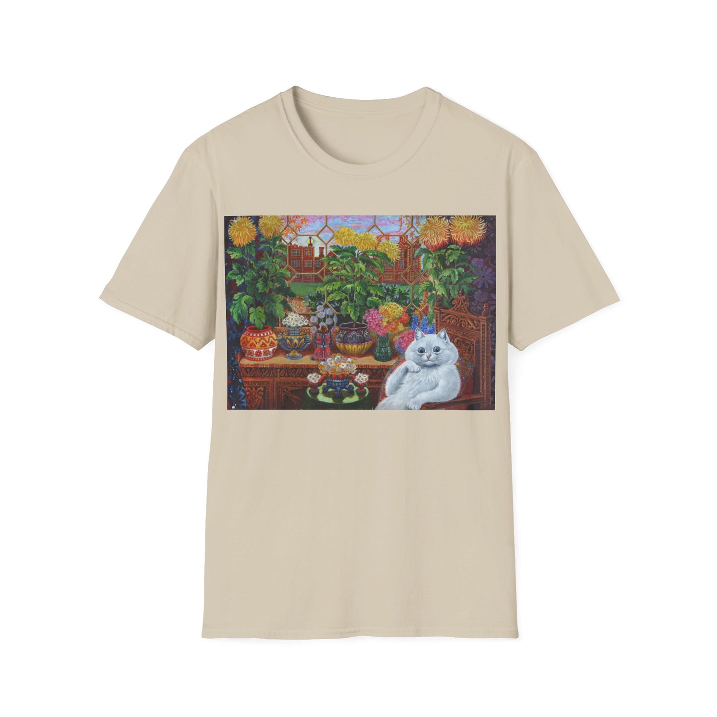 louis wain thinking cat with flowers tshirt