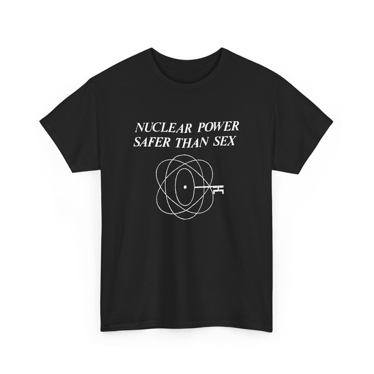 vintage 1970s design "nuclear power safer than sex" tshirt