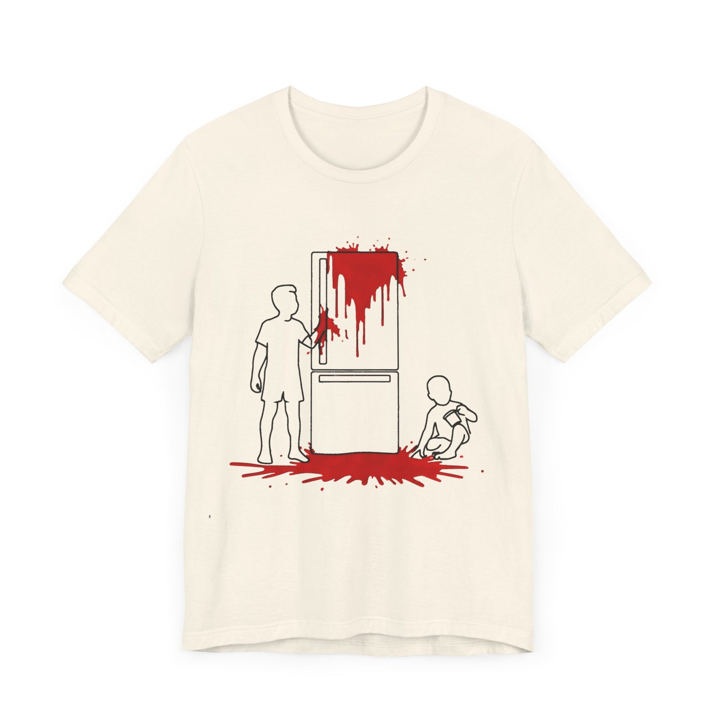 weird kitchen scene with blood on a fridge tshirt