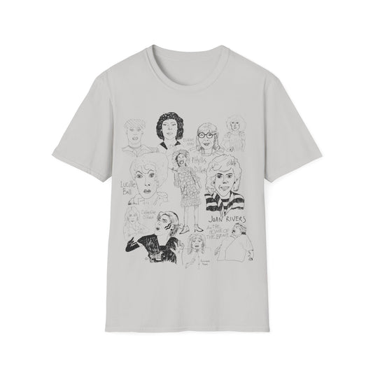 women of comedy, original collage drawing tshirt