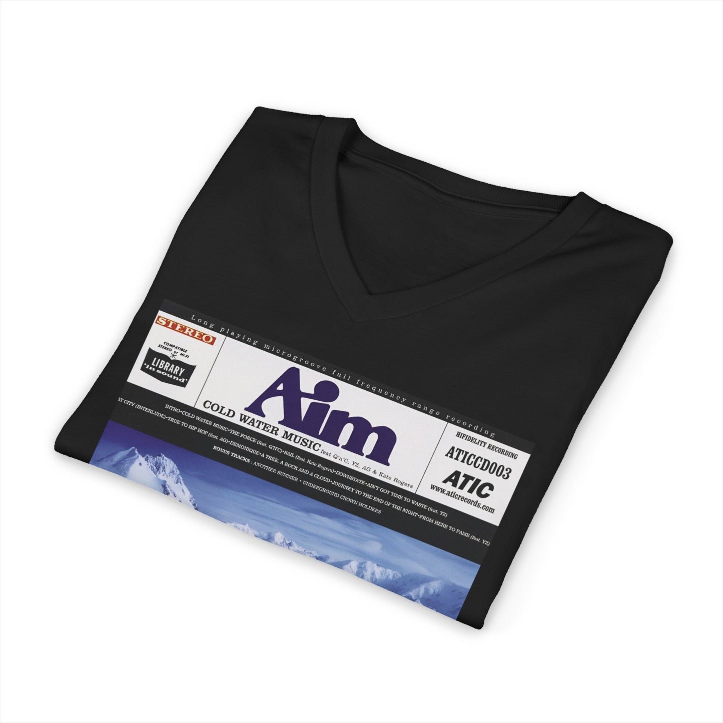 custom v-neck aim 1999 cold water music album tshirt