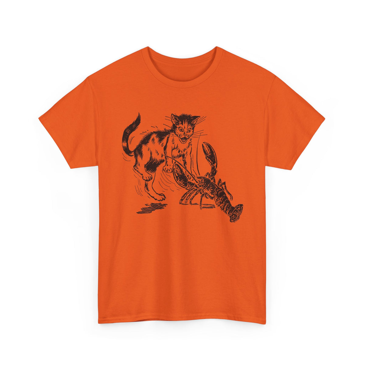 mid twentieth century children's book illustration cat and lobster tshirt