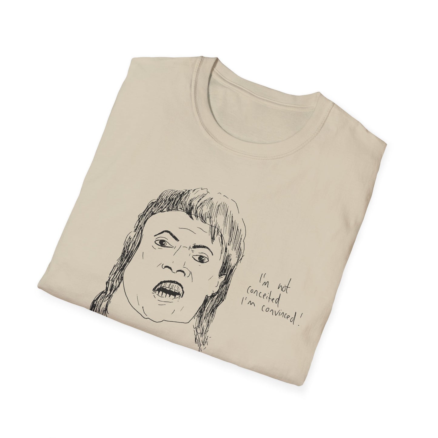 original drawing of little richard that time he was on arsenio hall in 1990 and said "i'm not conceited. i'm convinced!" tshirt