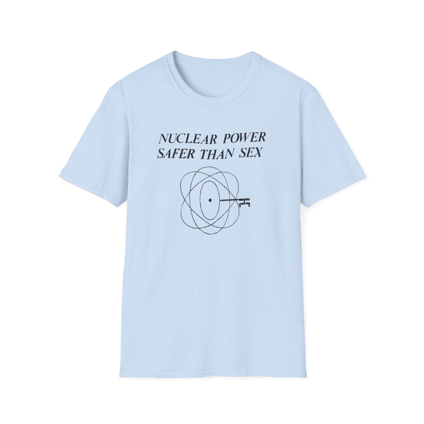 vintage 1970s design "nuclear power safer than sex" tshirt