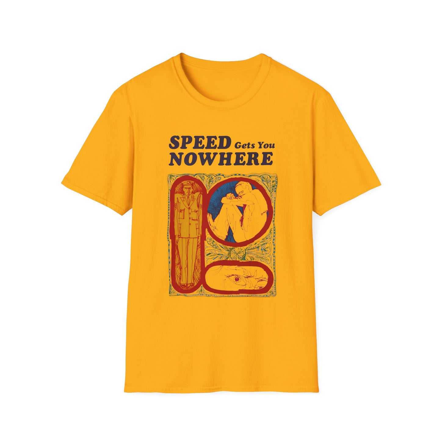 1970s anti drug campaign poster "speed gets you nowhere" tshirt