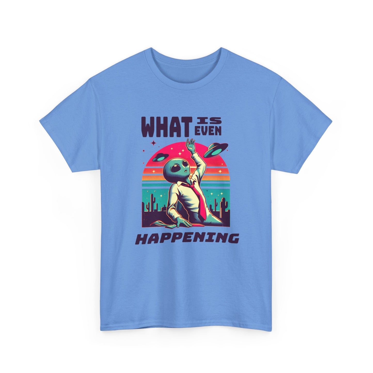 what is even happening floating businessman alien tshirt