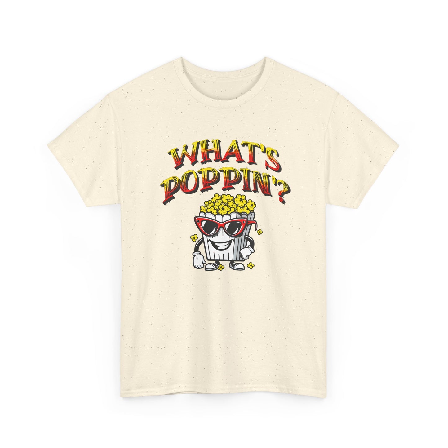 what's poppin' cool popcorn bag guy tshirt