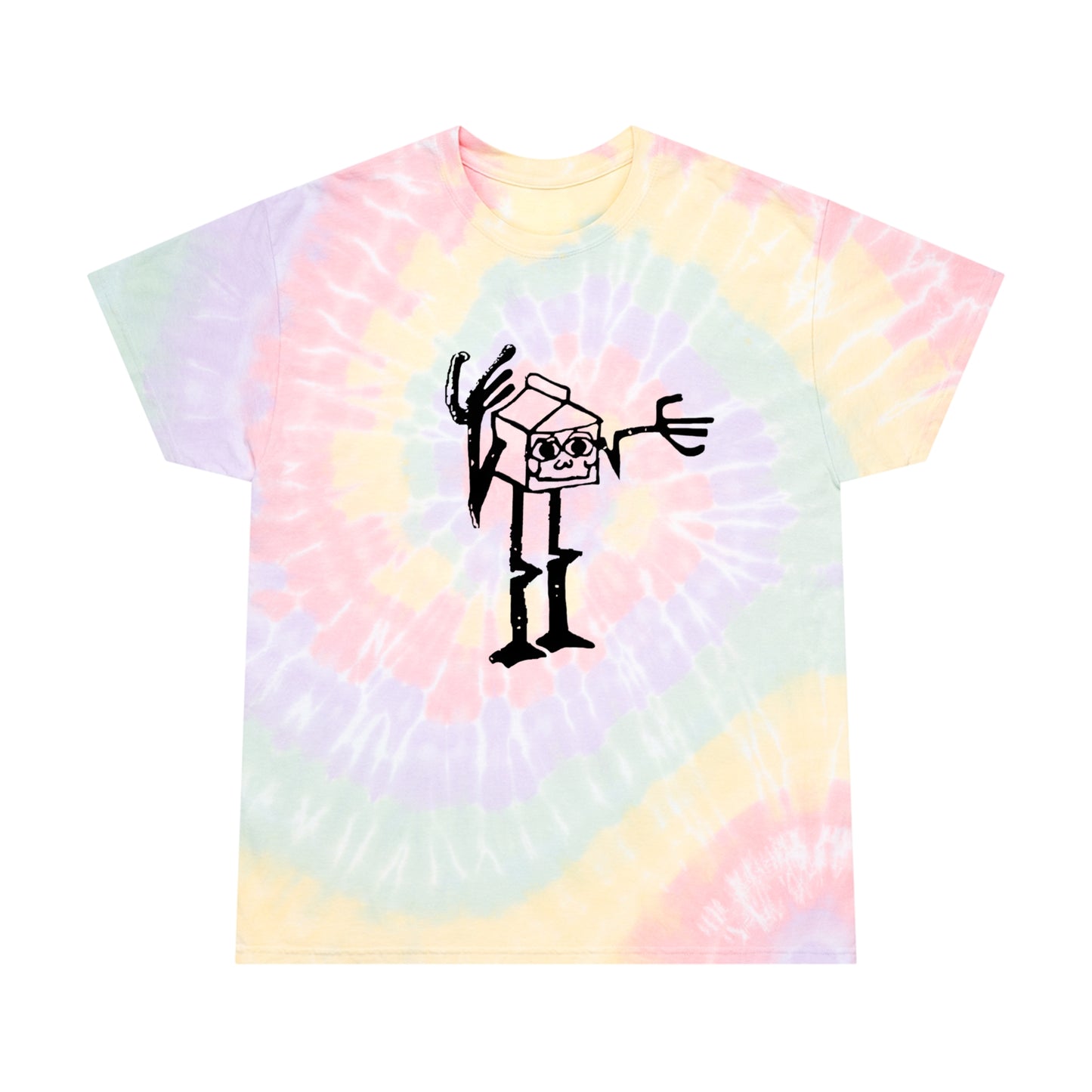 mid 80s anthropomorphic milk carton safety message reproduction tie-dye tshirt