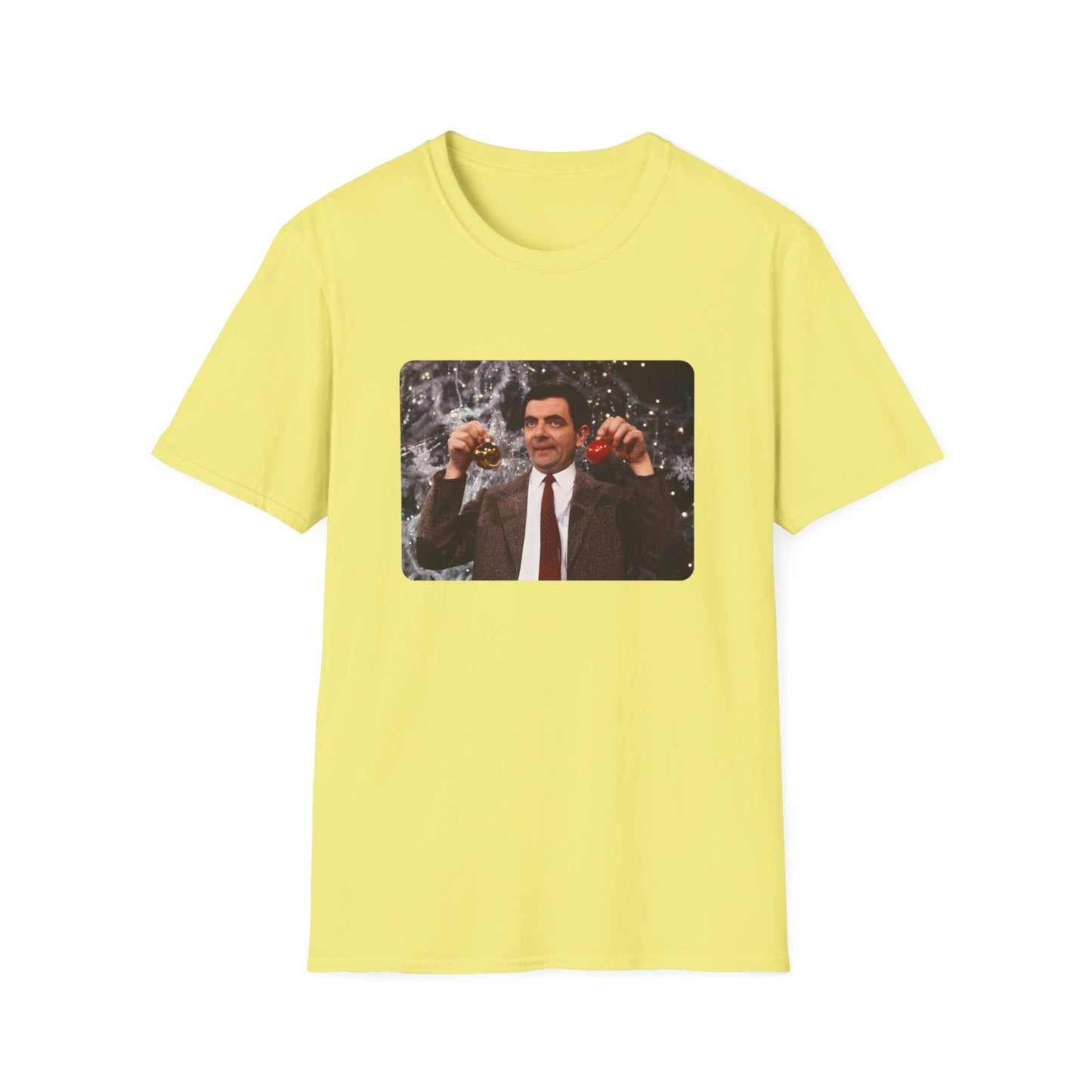 mr bean with christmas ornaments tshirt