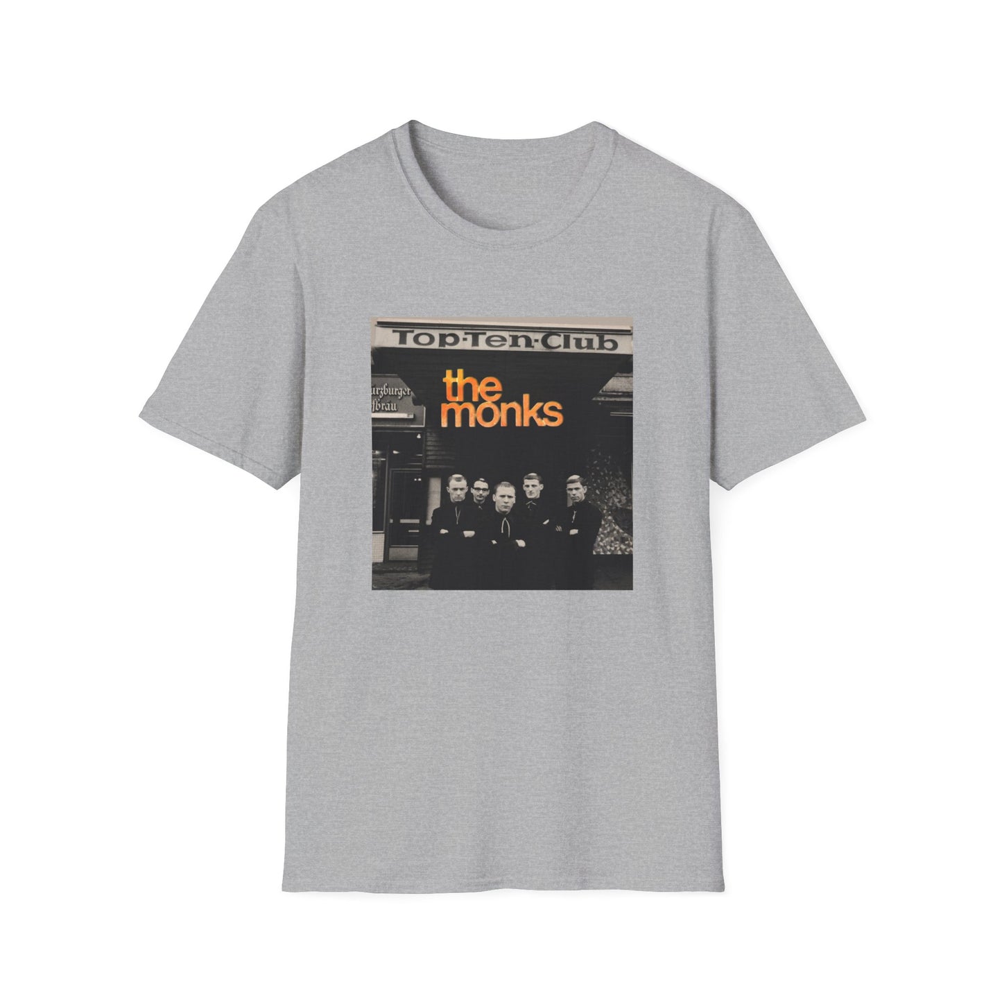 1960s experimental rock n roll band the monks in front of the top ten club tshirt