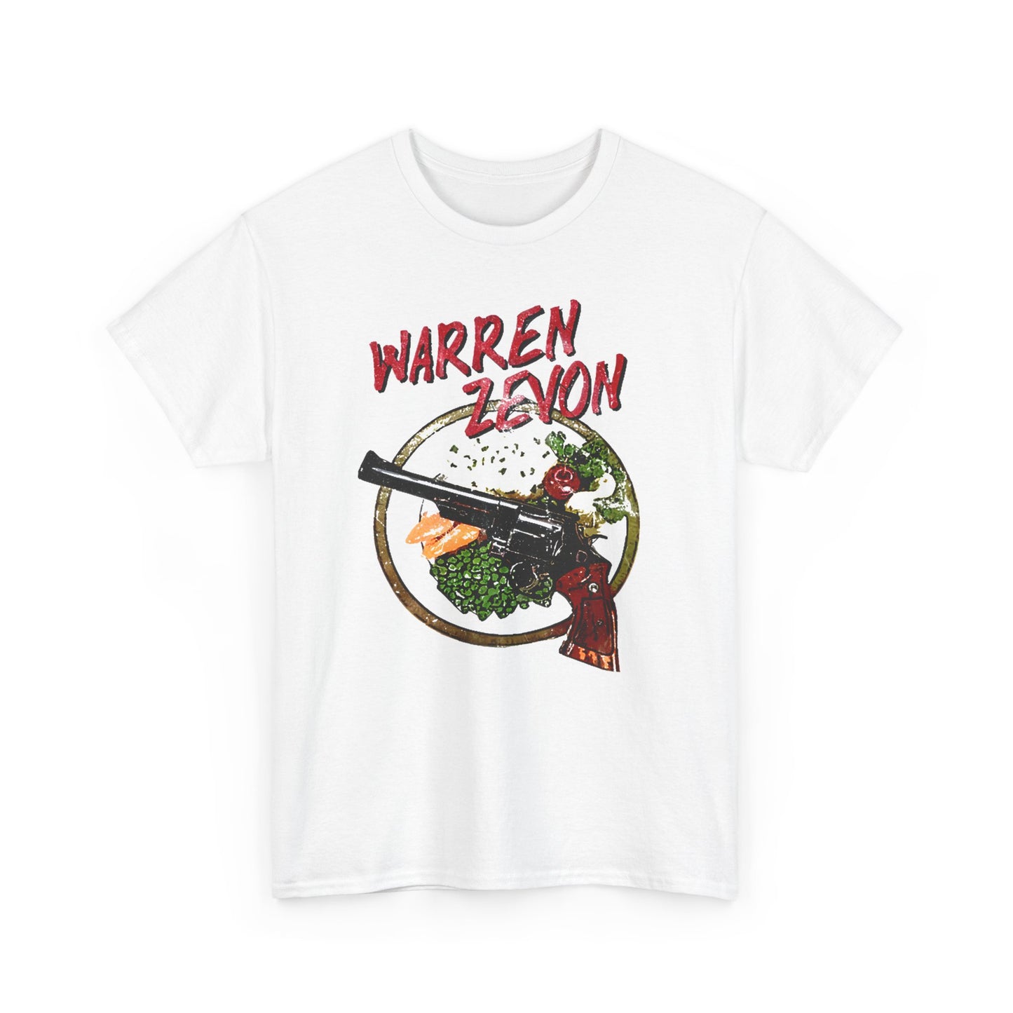warren zevon's 44 on a plate with wife's cooking vintage graphic reproduction tshirt