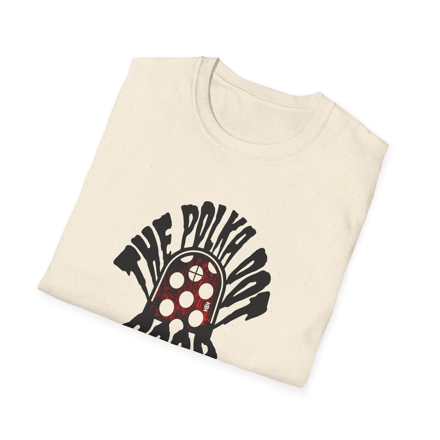 the polka dot door in black creepster font tshirt