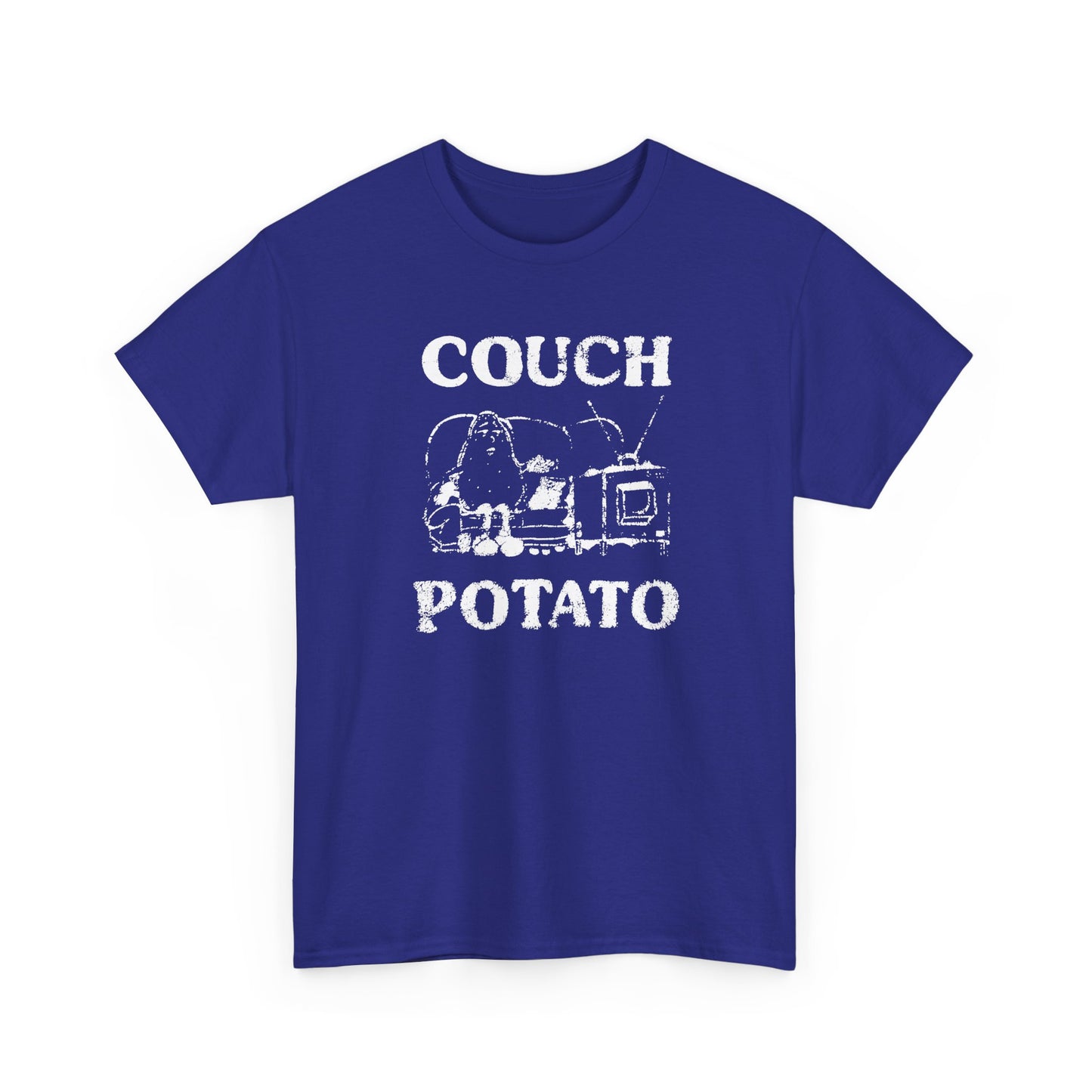 vintage couch potato reproduction in white graphic tshirt