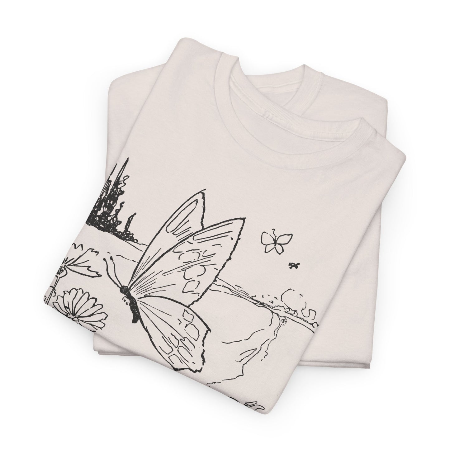 vintage butterfly and flower illustration reproduction tshirt