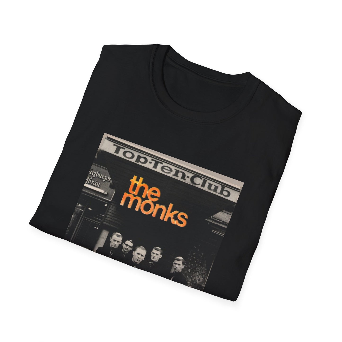 1960s experimental rock n roll band the monks in front of the top ten club tshirt