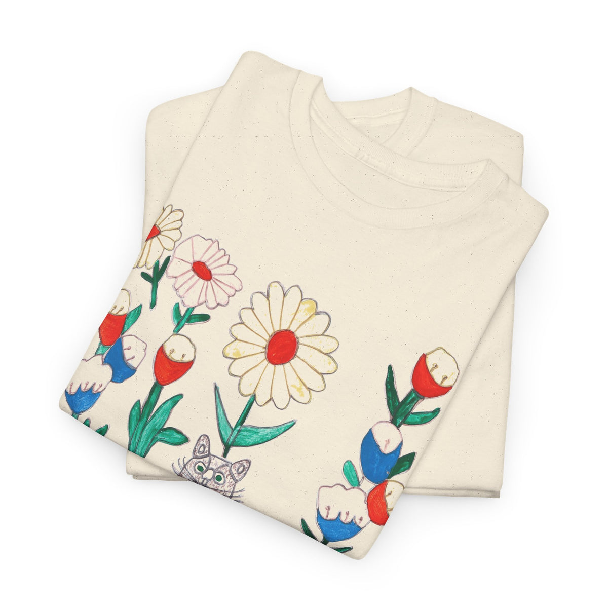 1970s cats & flowers painting by canadian folk artsist joseph sleep custom edit tshirt