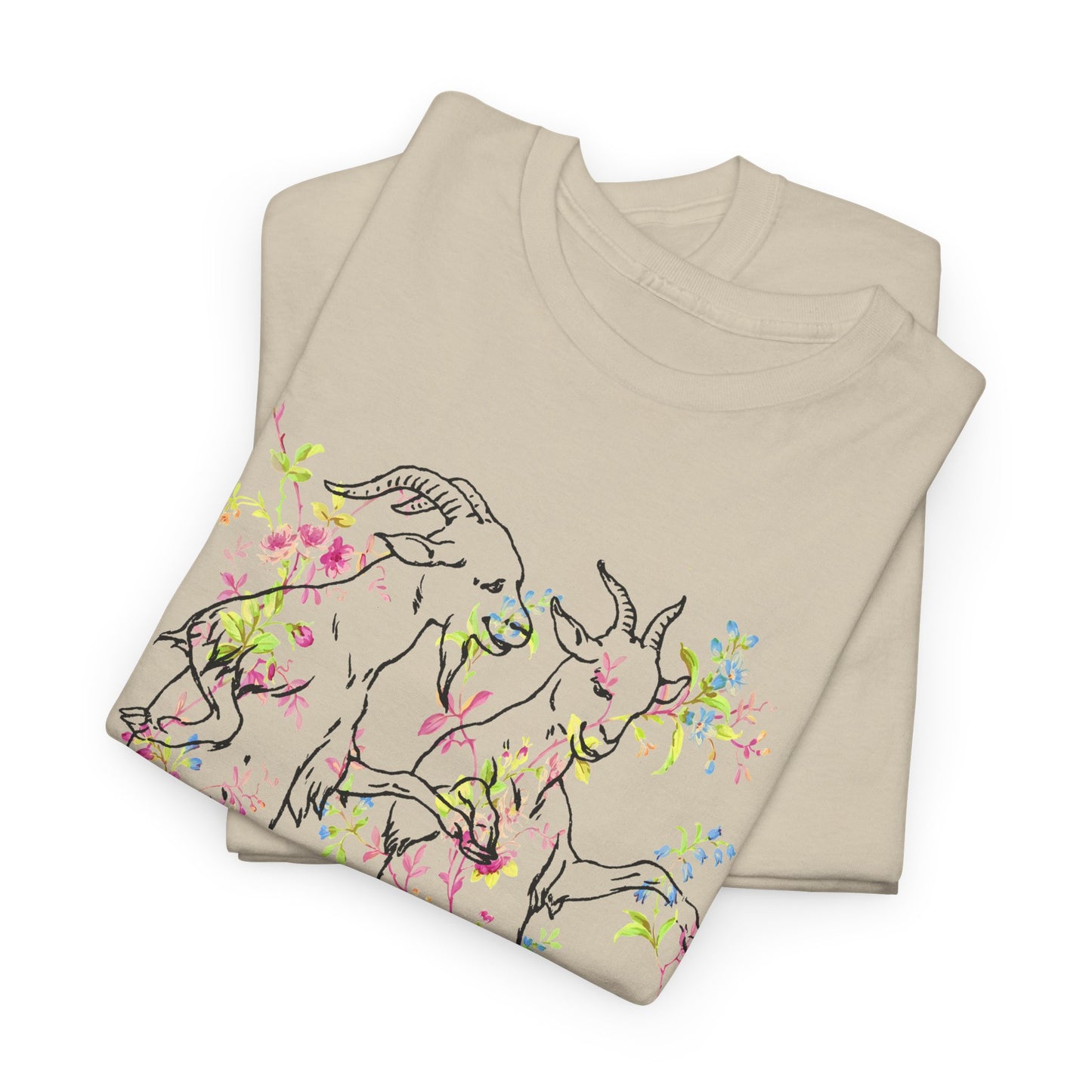 1898 dancing goats children's drawing merged with vintage wallpaper tshirt