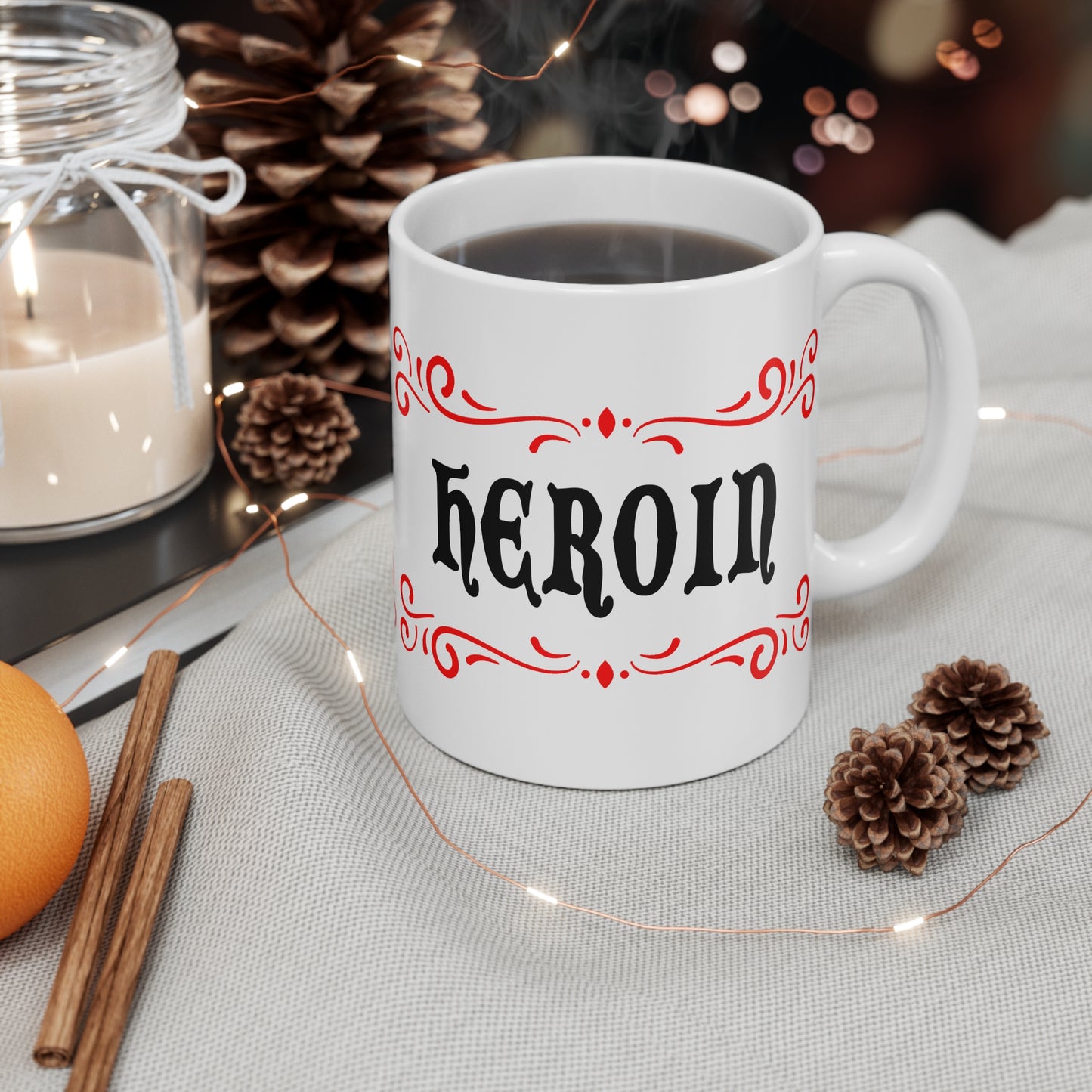 vintage inspired tongue in cheek heroin drug mug