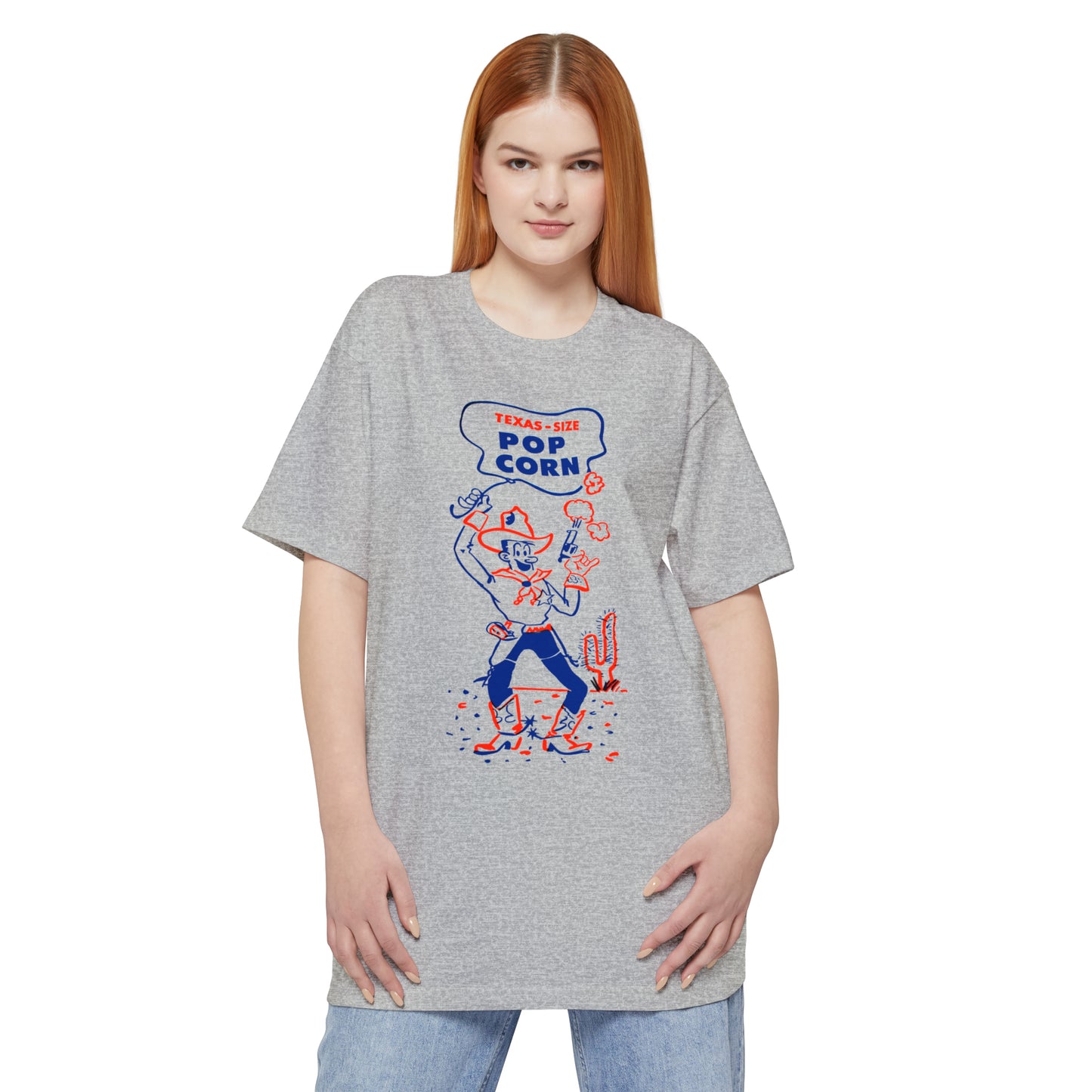 oversized vintage texas size popcorn bag logo unisex tall beefy tshirt