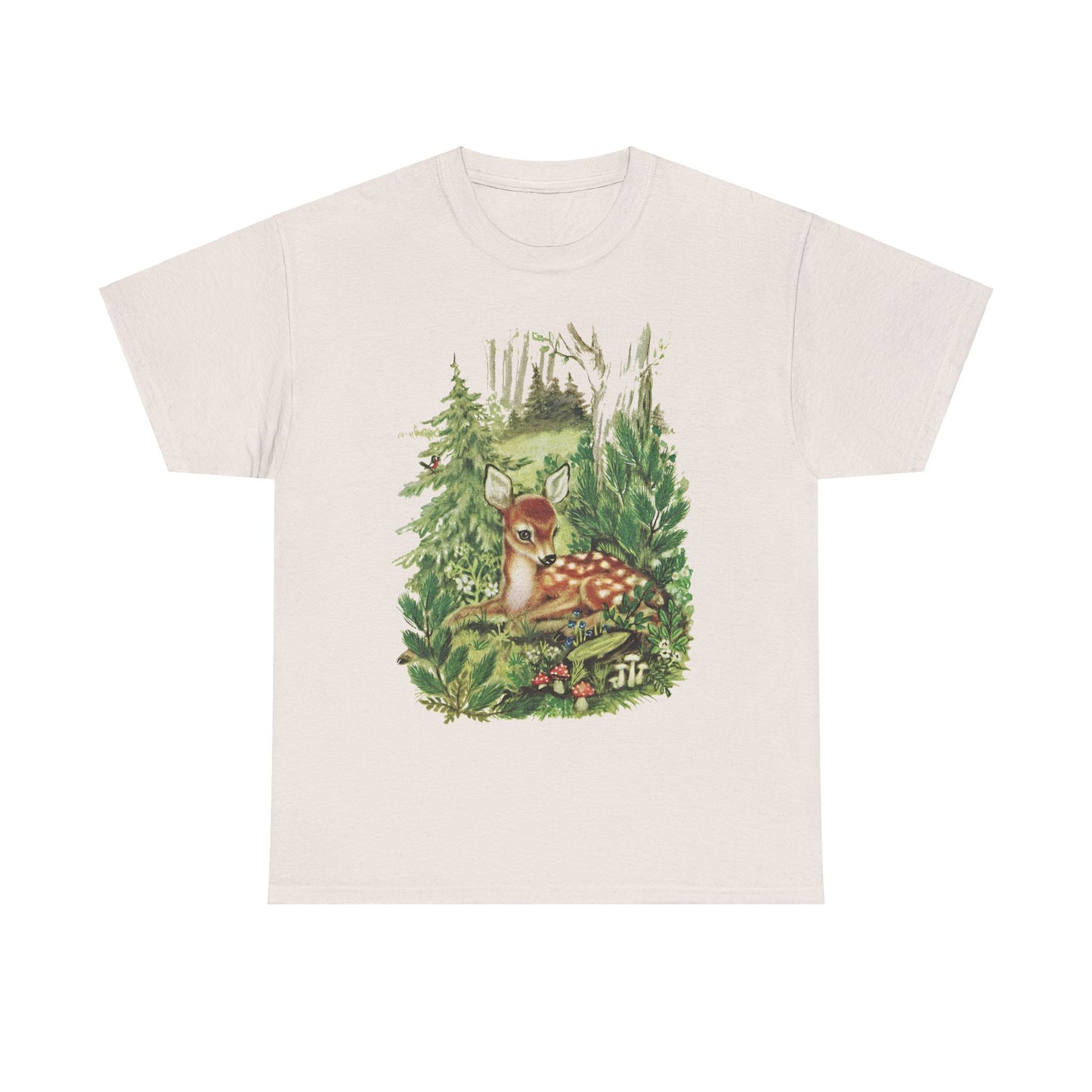 1947 cute deer in the forest illustration by adele werber for the book animal babies reproduction tshirt