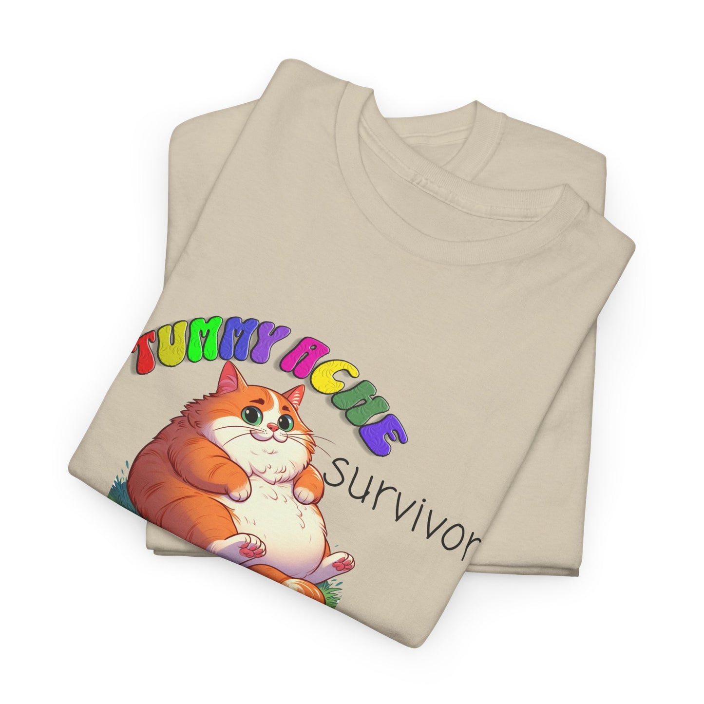 tummy ache survivor stuffed kitty silly tshirt