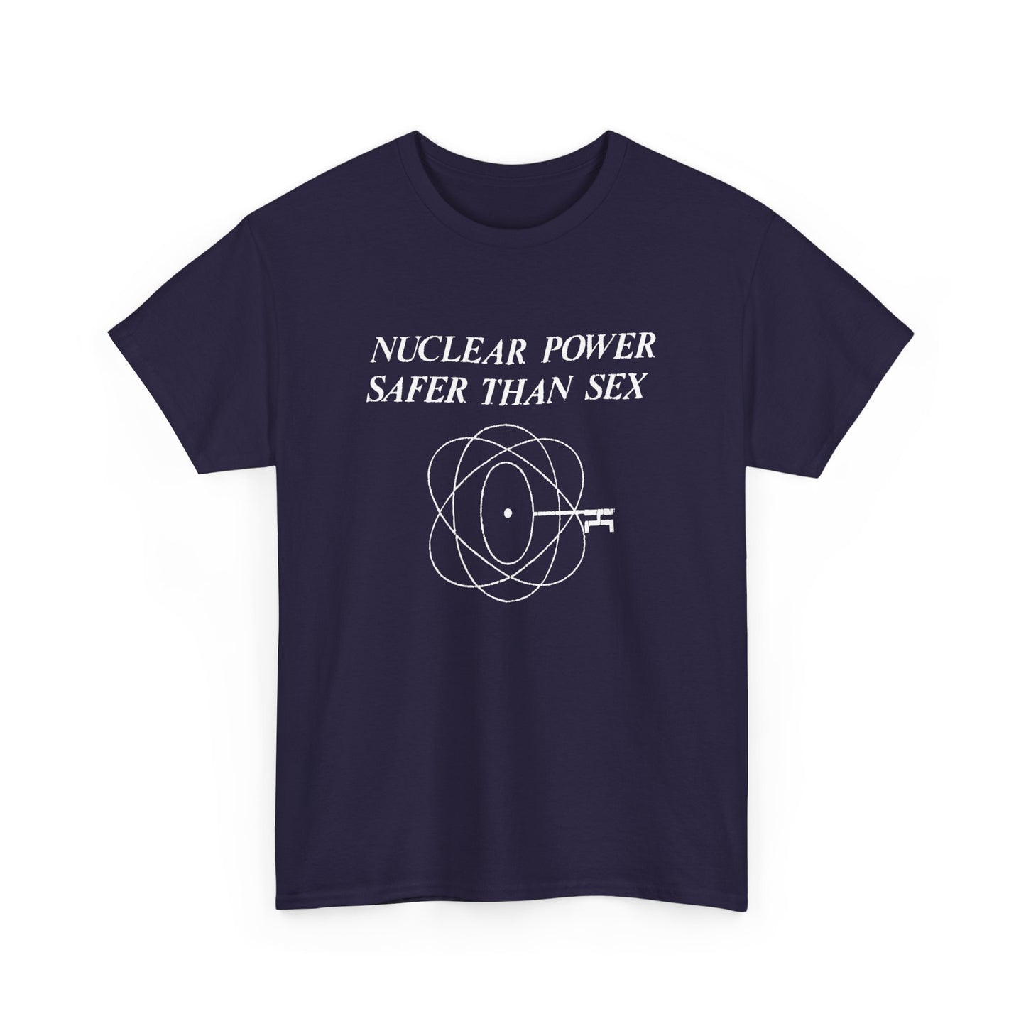 vintage 1970s design "nuclear power safer than sex" tshirt