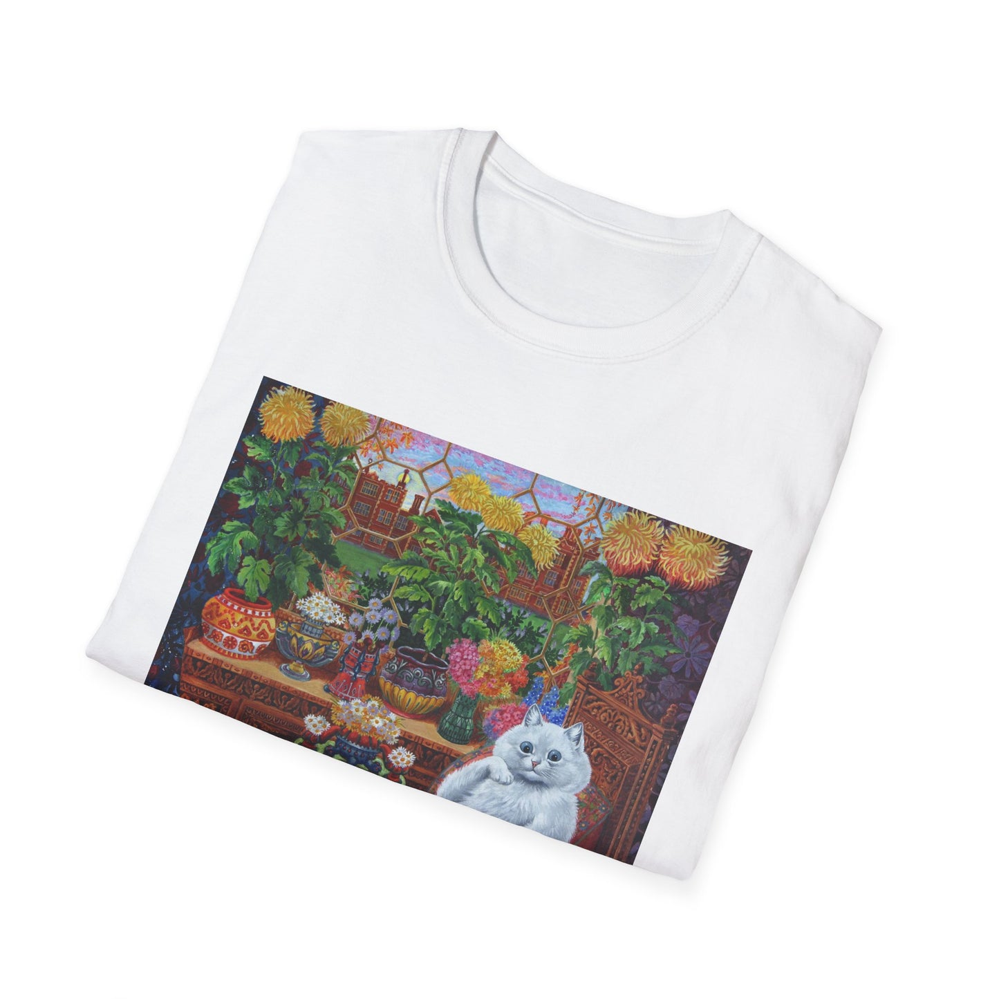 louis wain thinking cat with flowers tshirt