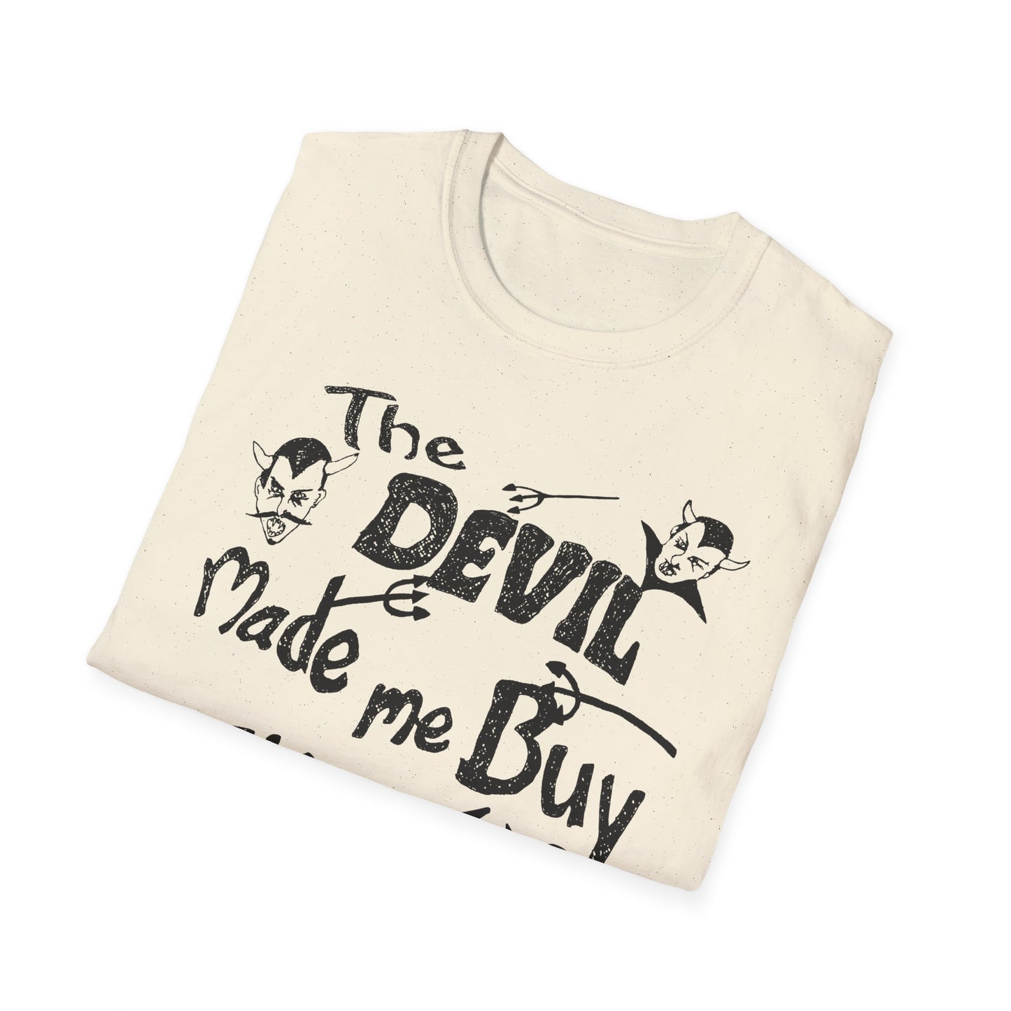 vintage the devil made me buy this shirt custom drawn reproduction tshirt
