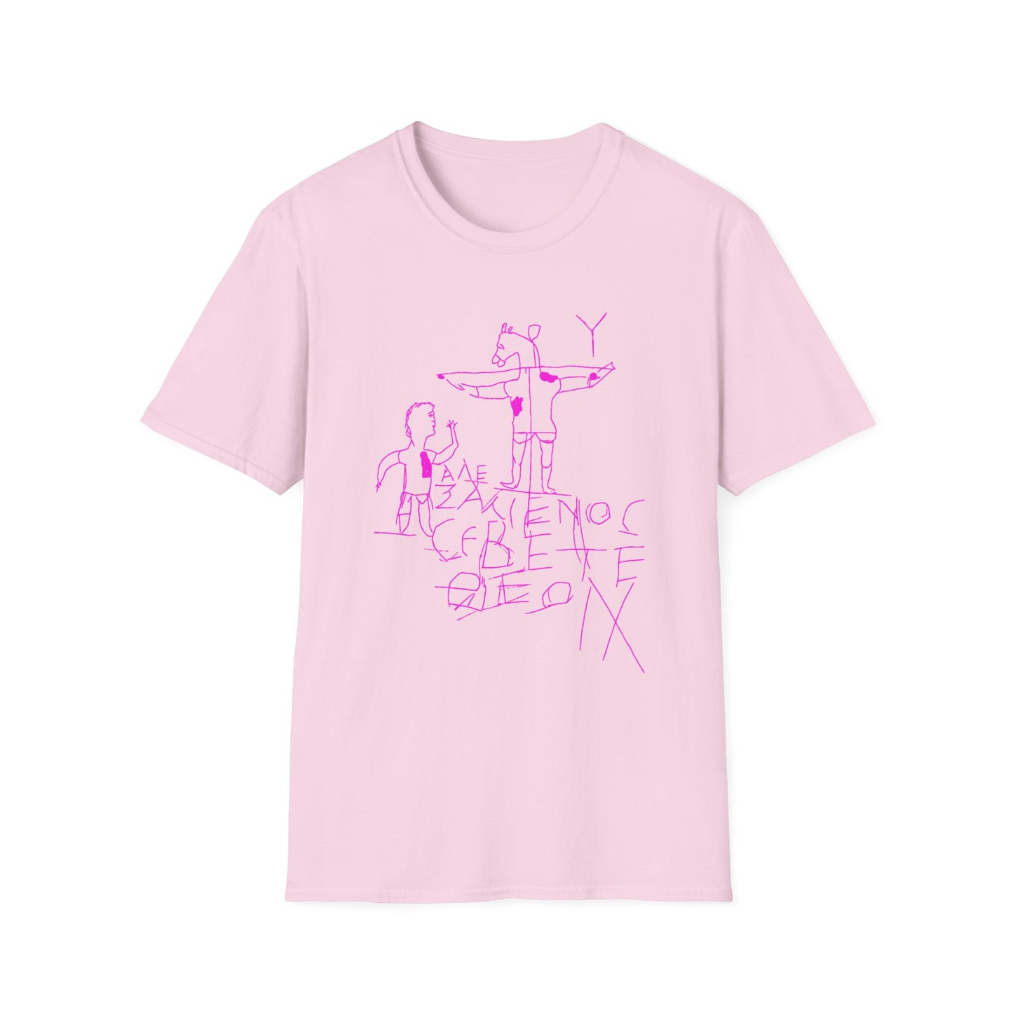 alexamenos graffito blasphemous young man worships donkey early graffiti 200 BC in pink tshirt