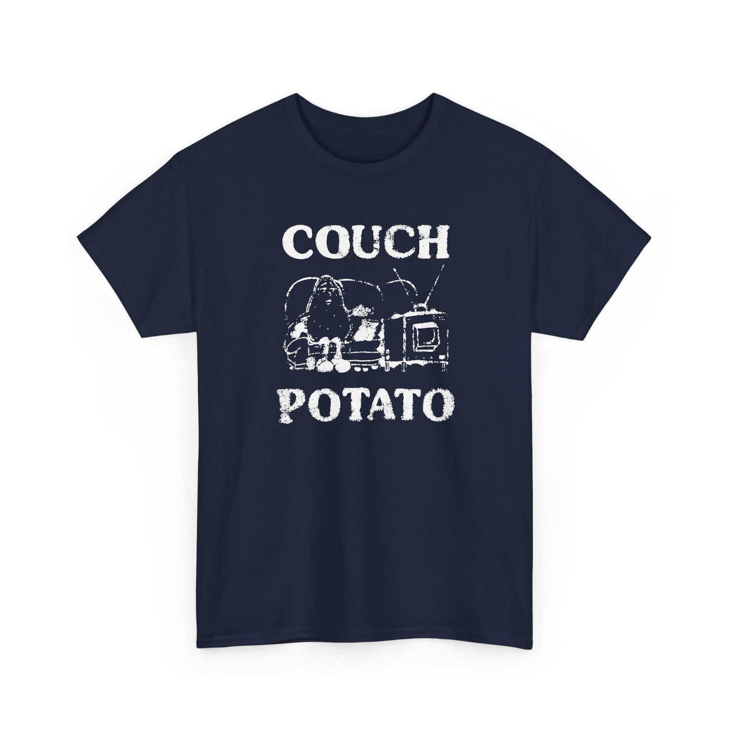 vintage couch potato reproduction in white graphic tshirt