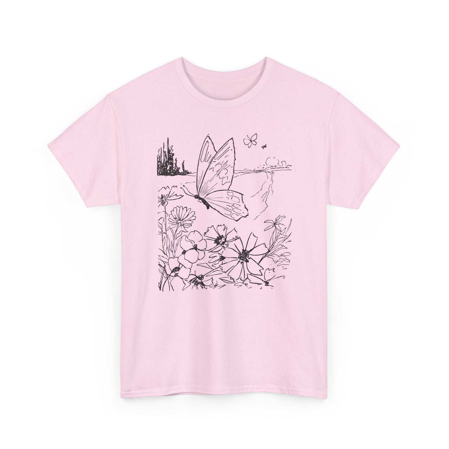 vintage butterfly and flower illustration reproduction tshirt